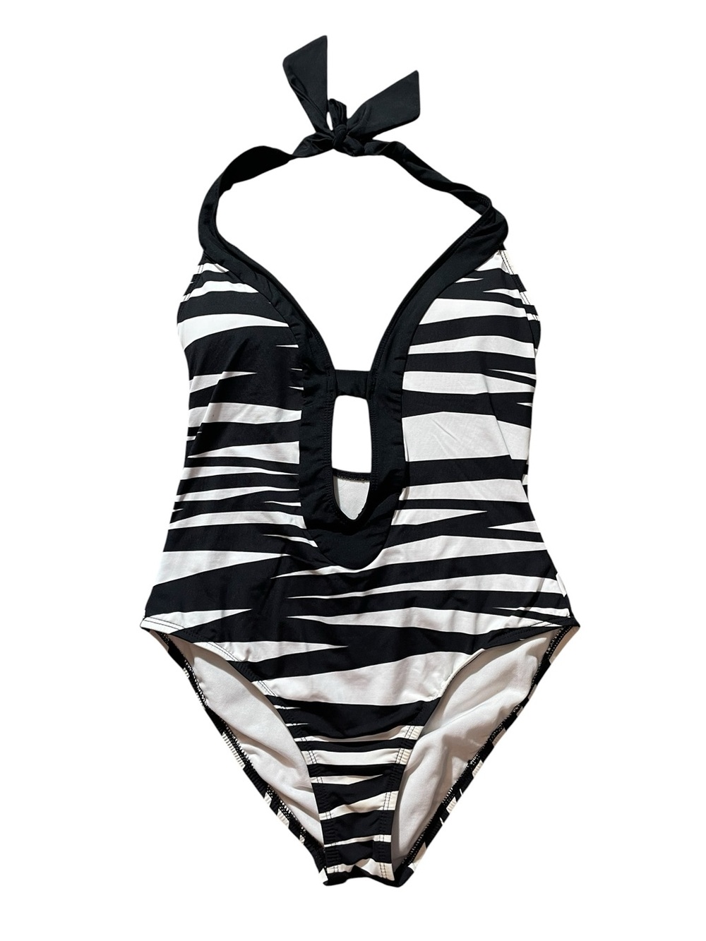 A8- Kenneth Cole Reaction Black & White Zebra Halter One-Piece